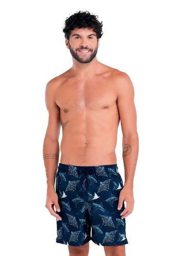 Shorts Mash Elastano Estampado Raias Masculino Azul Marinho