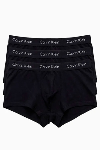 Kit 3 Cuecas Calvin Klein Jeans Underwear Low Rise Trunk Masculina Preto c/ Elástico Preto