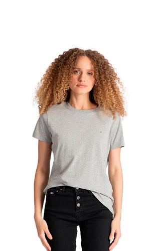 Camiseta Tommy Jeans Neck Tee Feminina Cinza Mescla 