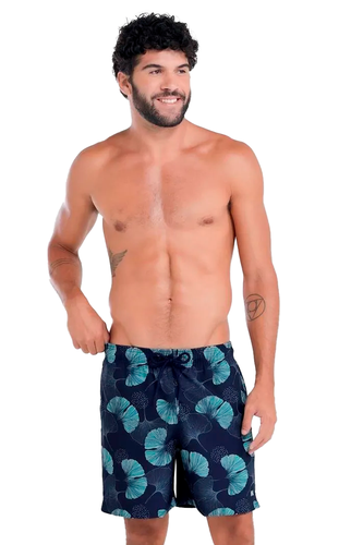 Shorts Mash Elastano Estampado Dente de Leão Masculino Azul Marinho