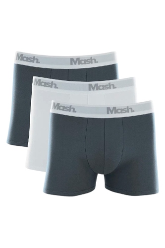 Kit 3 Cuecas Boxer Mash Masculina Branco e Cinza