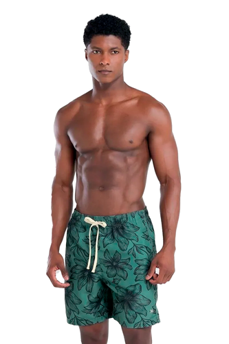 Shorts Mash Casual Estampado Floral Masculino Verde Militar